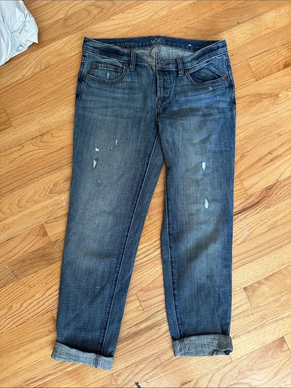 LOFT Medium Wash Boyfriend Jeans with Faded Detailing
